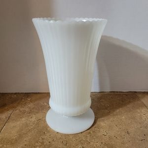 Vintage EO Brody Company Milk Glass Ridged Footed Vase
